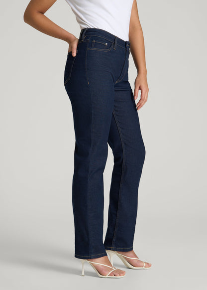 American Tall Women Curve High Rise Straight Leg Jeans for Tall Women in Deep Indigo Wash