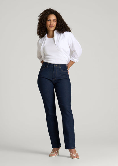 American Tall Women Curve High Rise Straight Leg Jeans for Tall Women in Deep Indigo Wash