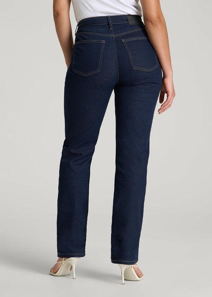 American Tall Women Curve High Rise Straight Leg Jeans for Tall Women in Deep Indigo Wash