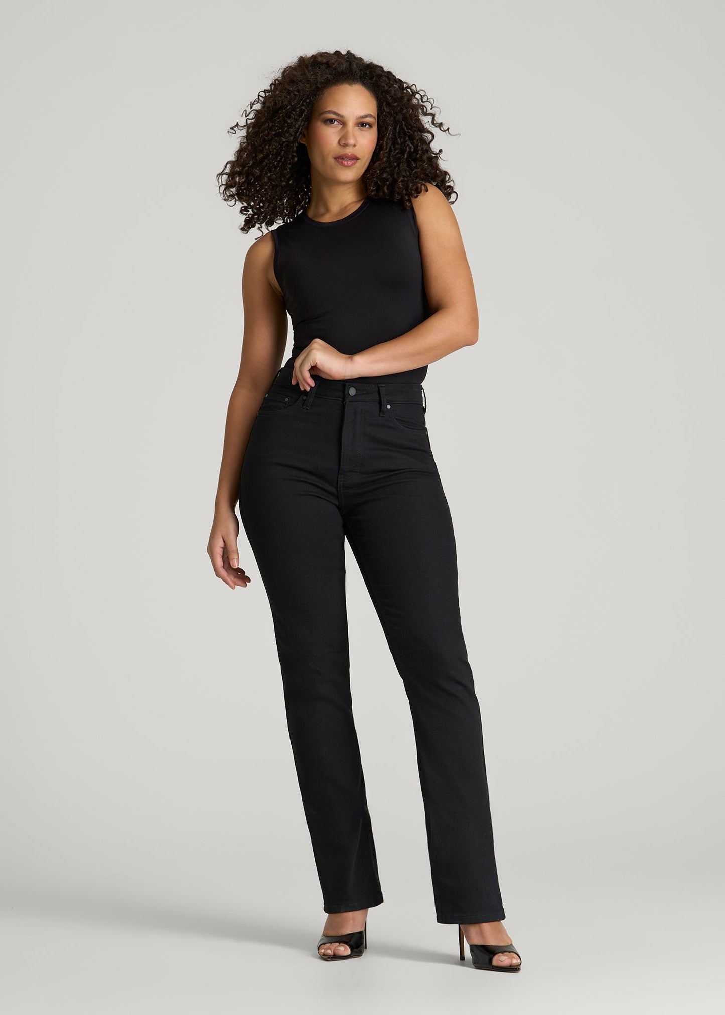 American Tall Women Curve High Rise Straight Leg Jeans for Tall Women in Optimum Black