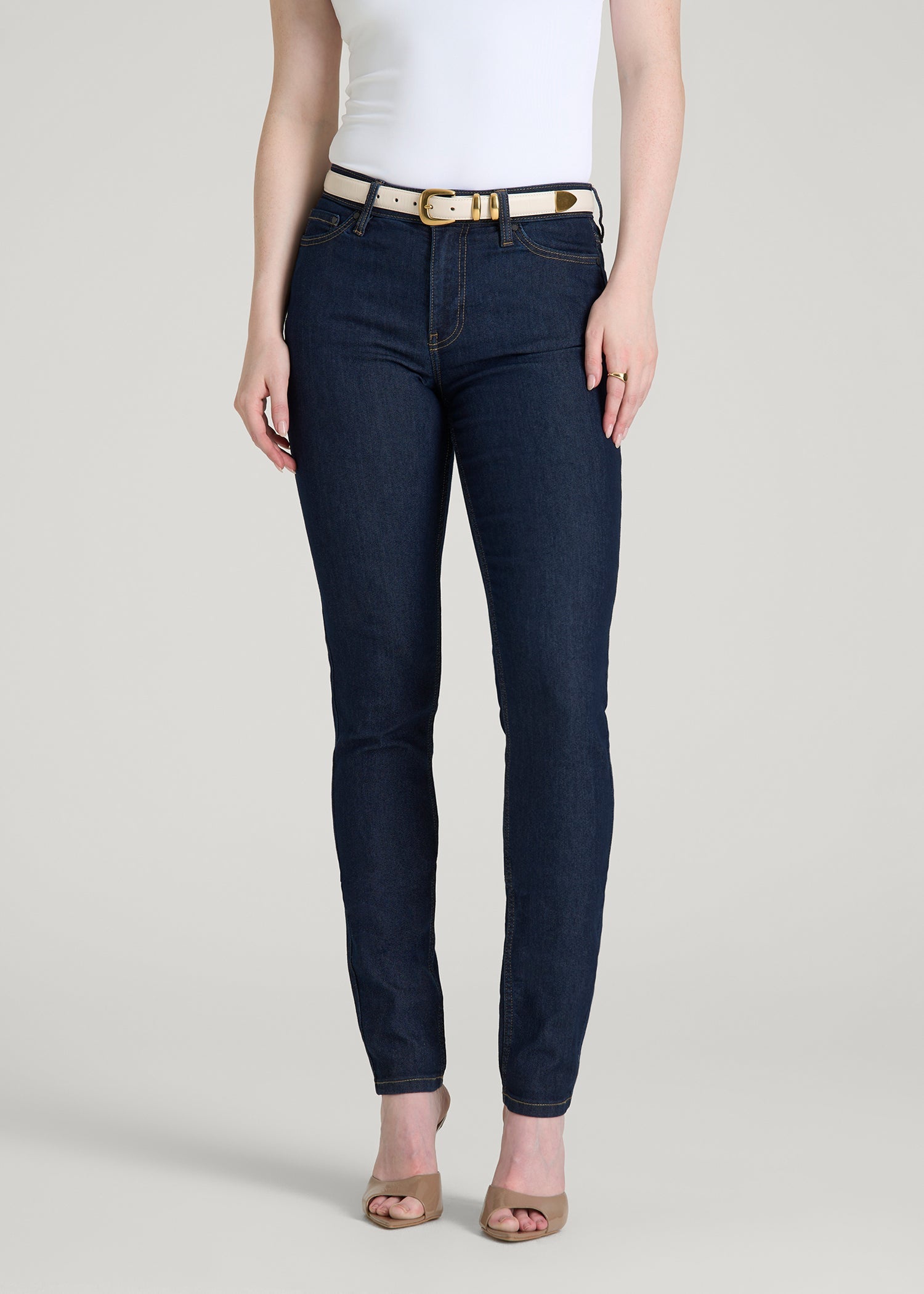 American Tall Women Sarah Mid-Rise Skinny Jeans for Tall Women in Deep Indigo Wash