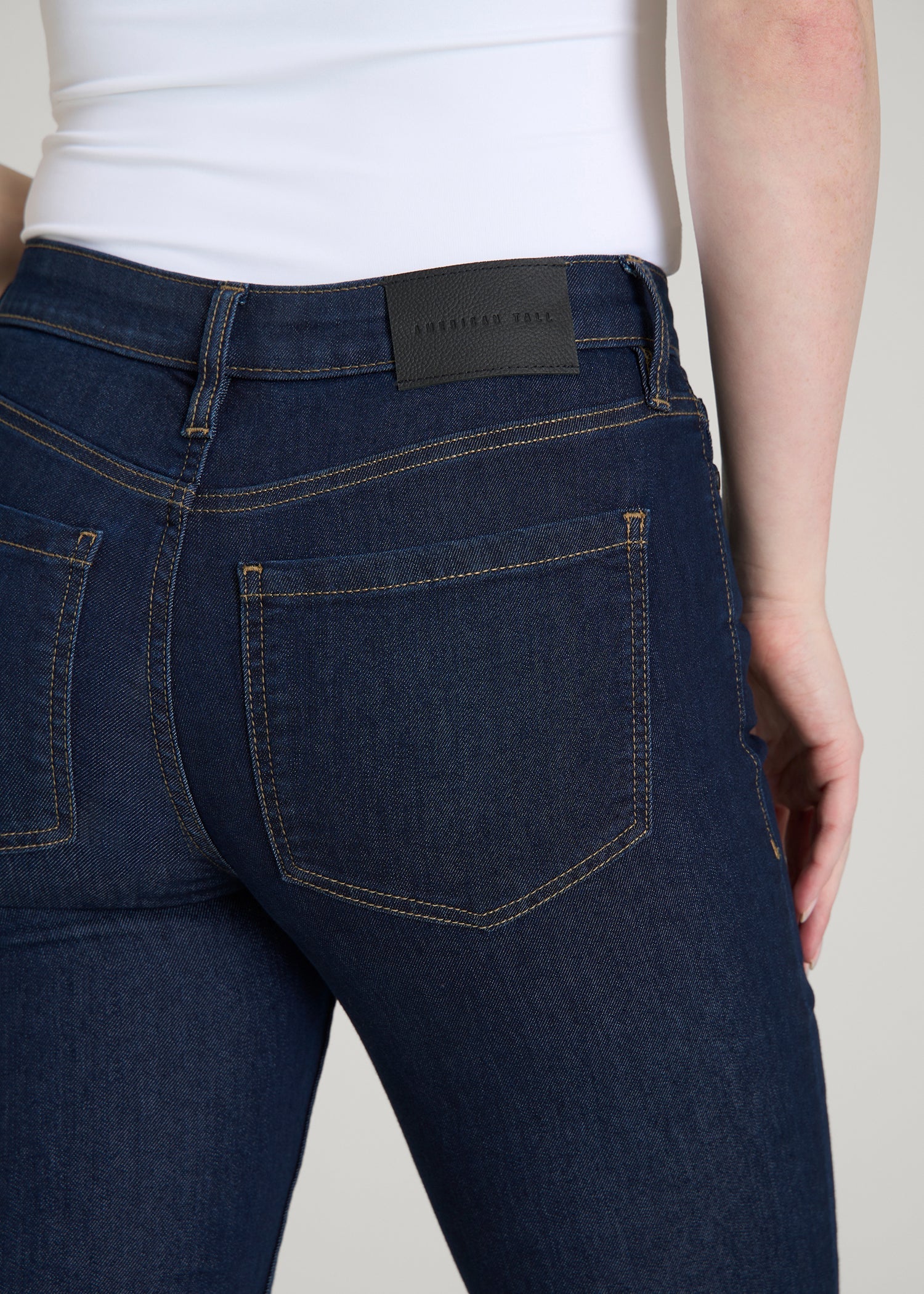 American Tall Women Sarah Mid-Rise Skinny Jeans for Tall Women in Deep Indigo Wash