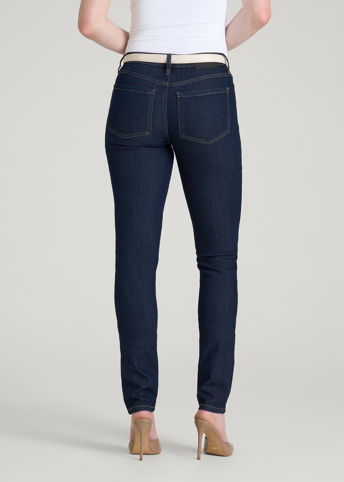 American Tall Women Sarah Mid-Rise Skinny Jeans for Tall Women in Deep Indigo Wash
