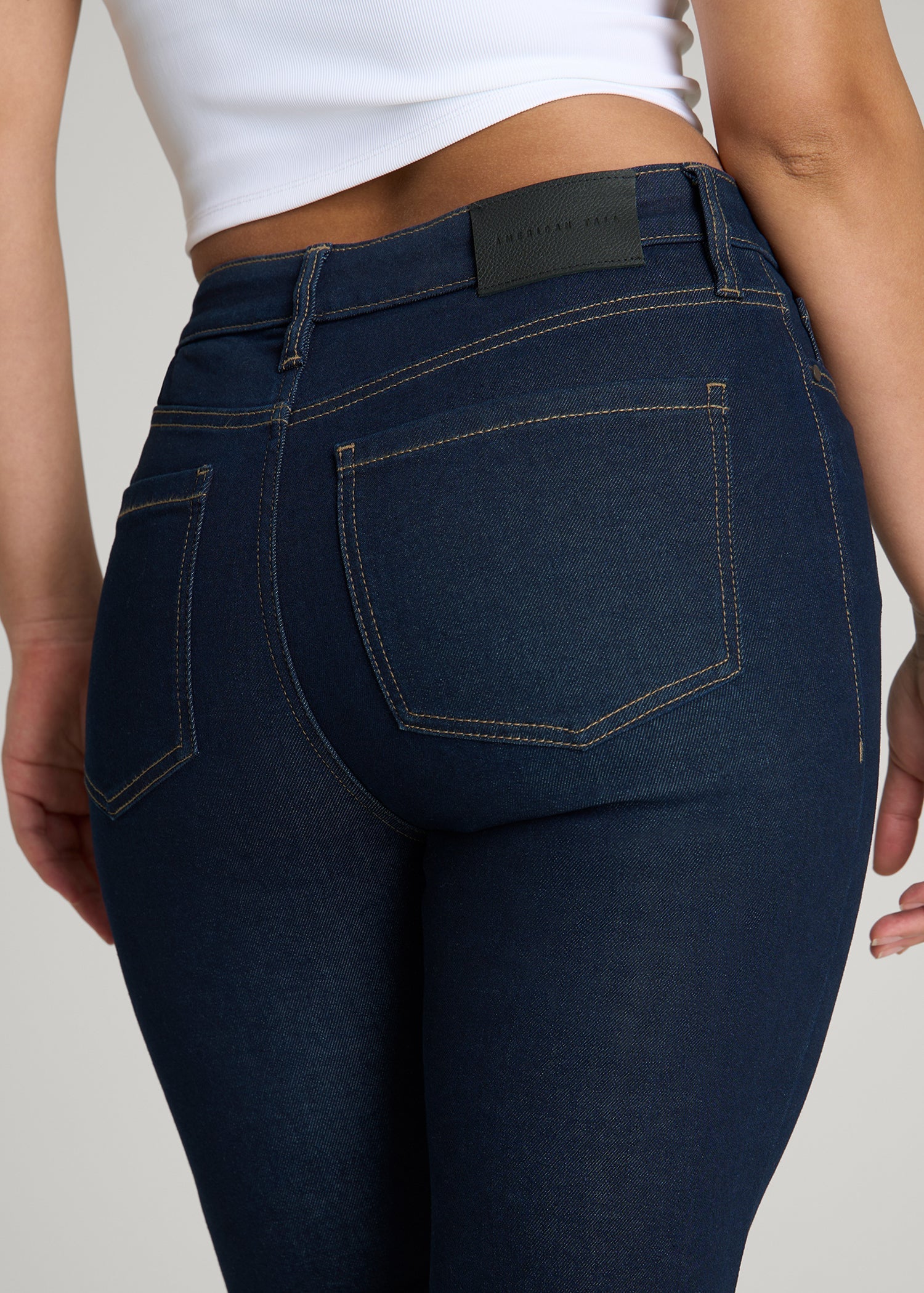 American Tall Women Curve High Rise Skinny Leg Jeans for Tall Women in Deep Indigo Wash