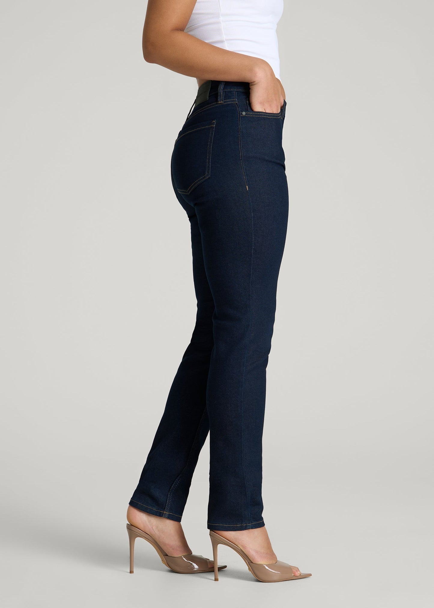 American Tall Women Curve High Rise Skinny Leg Jeans for Tall Women in Deep Indigo Wash