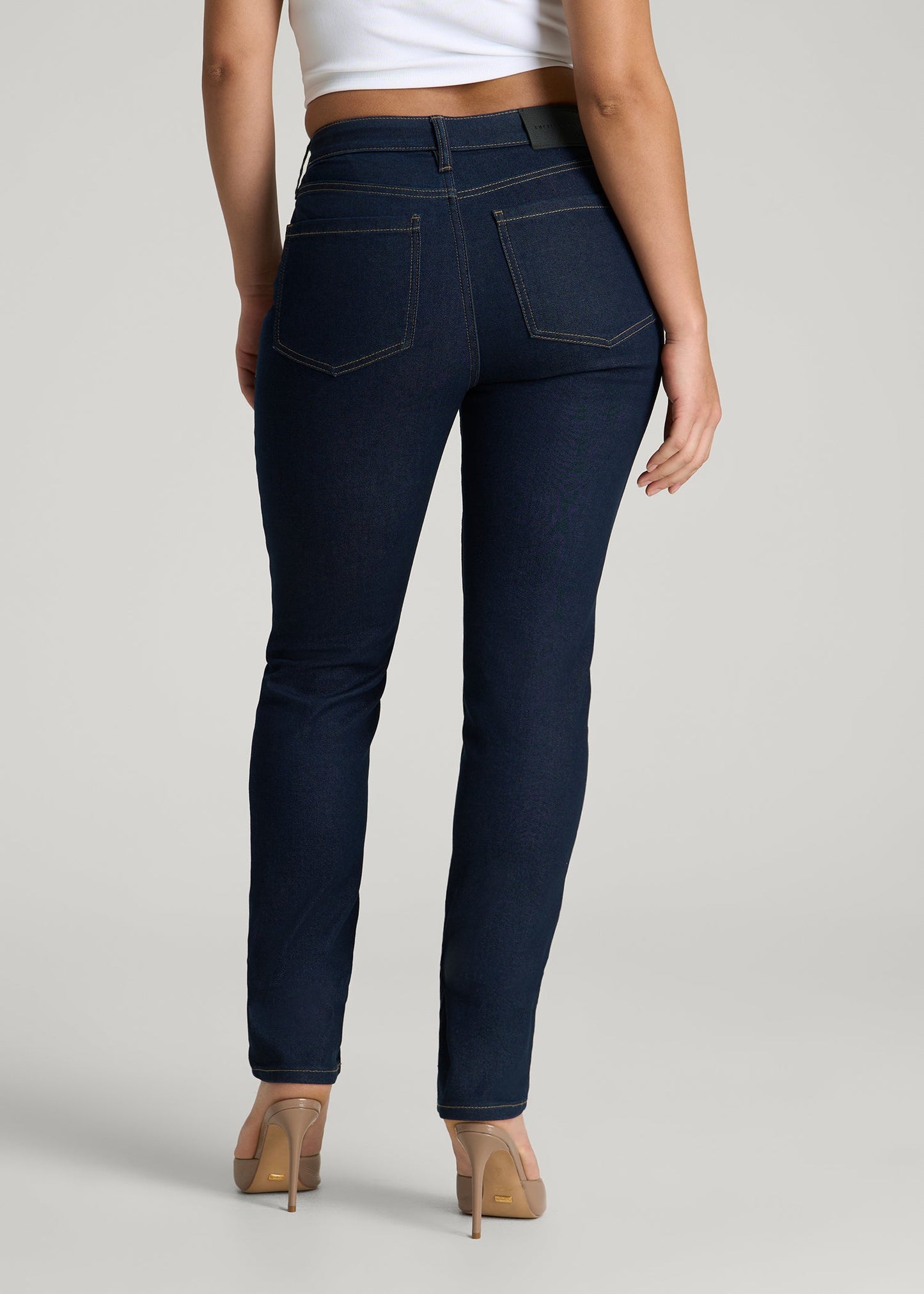American Tall Women Curve High Rise Skinny Leg Jeans for Tall Women in Deep Indigo Wash