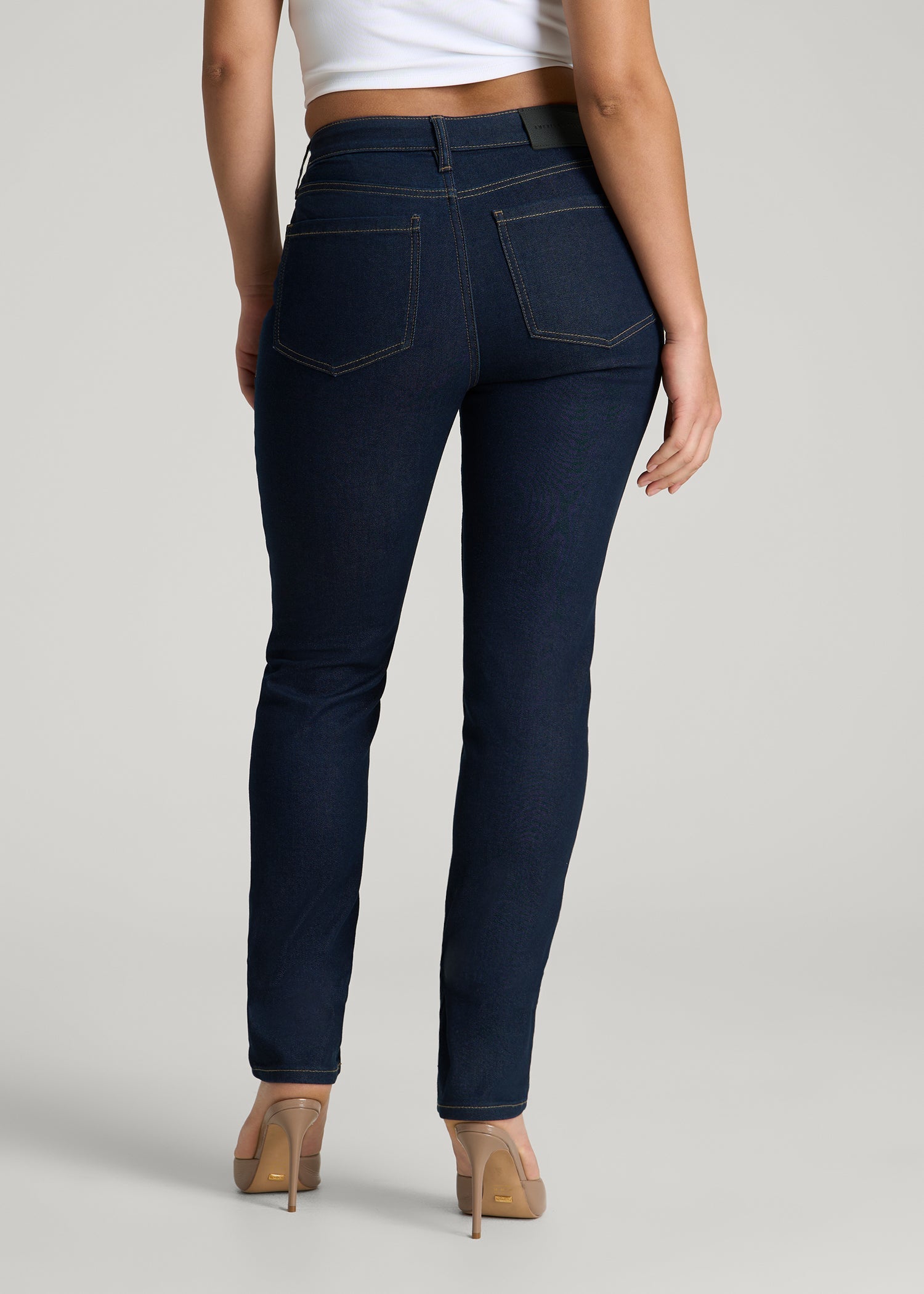 American Tall Women Curve High Rise Skinny Leg Jeans for Tall Women in Deep Indigo Wash