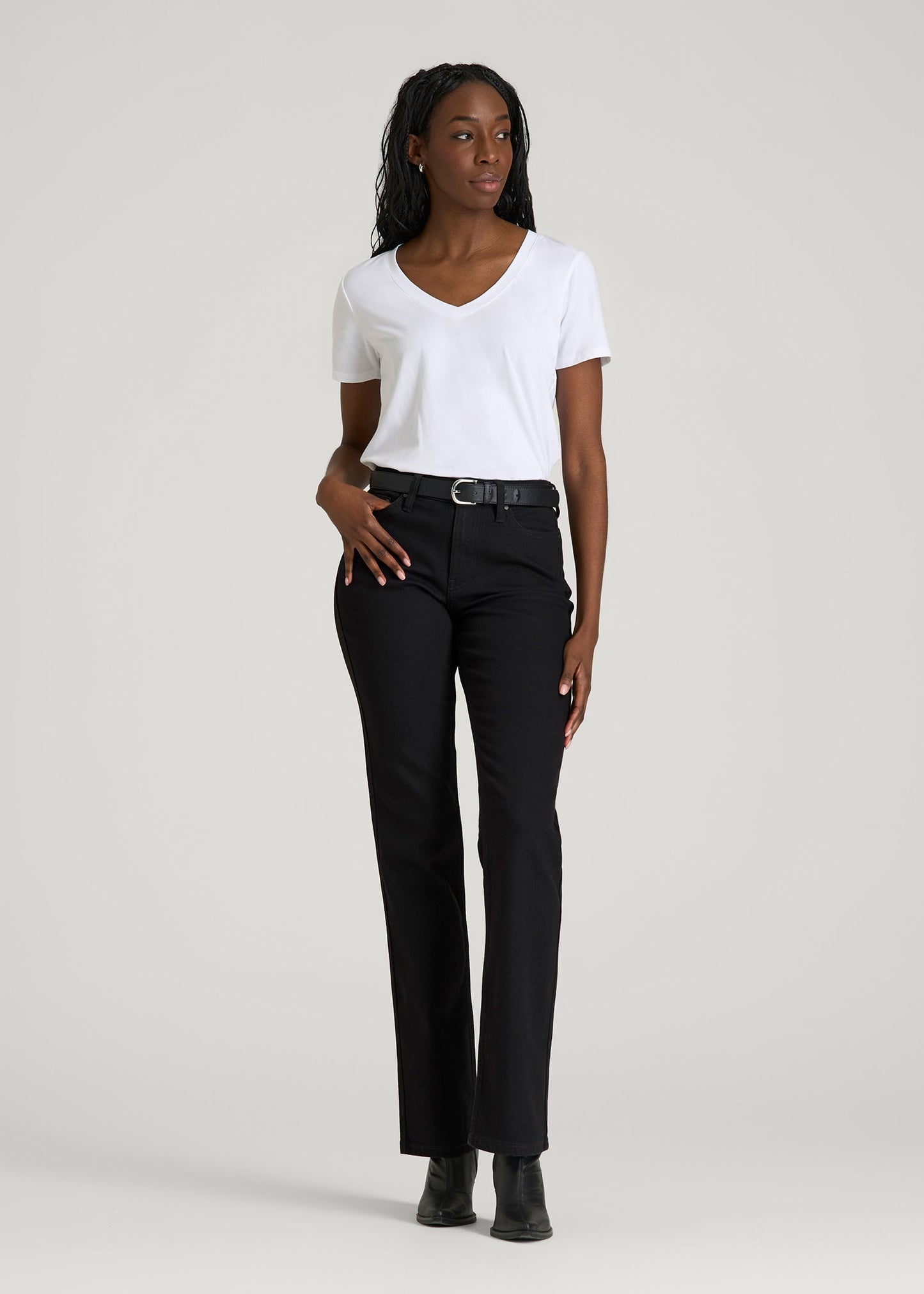 American Tall Women Mid-Rise Straight Fit Jeans for Tall Women in Optimum Black