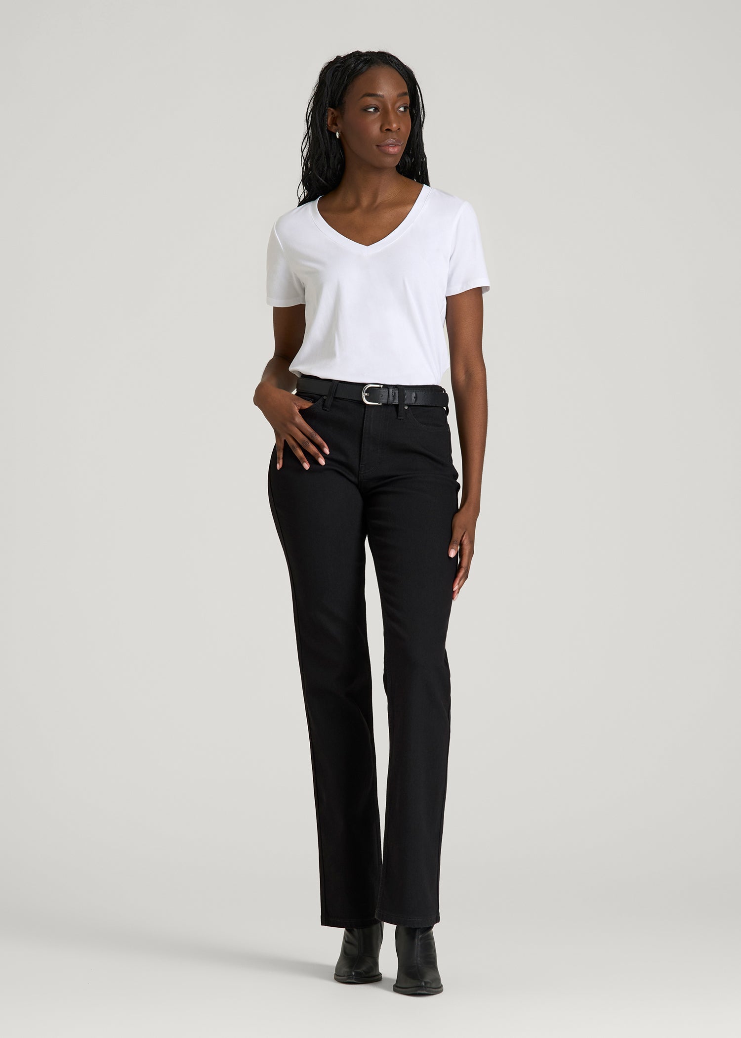 American Tall Women Mid-Rise Straight Fit Jeans for Tall Women in Optimum Black