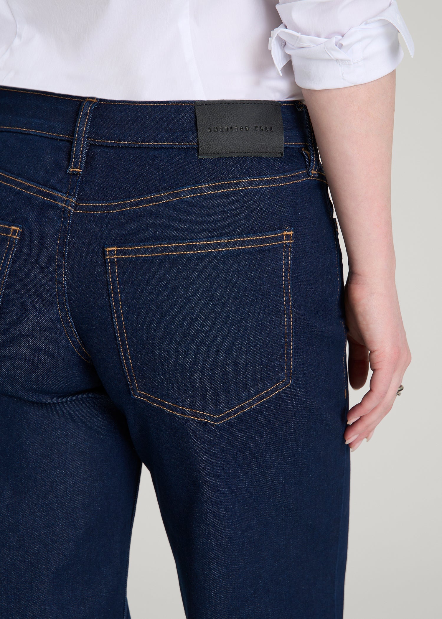 American Tall Women Mid-Rise Relaxed Fit Jeans for Tall Women in Deep Indigo Wash