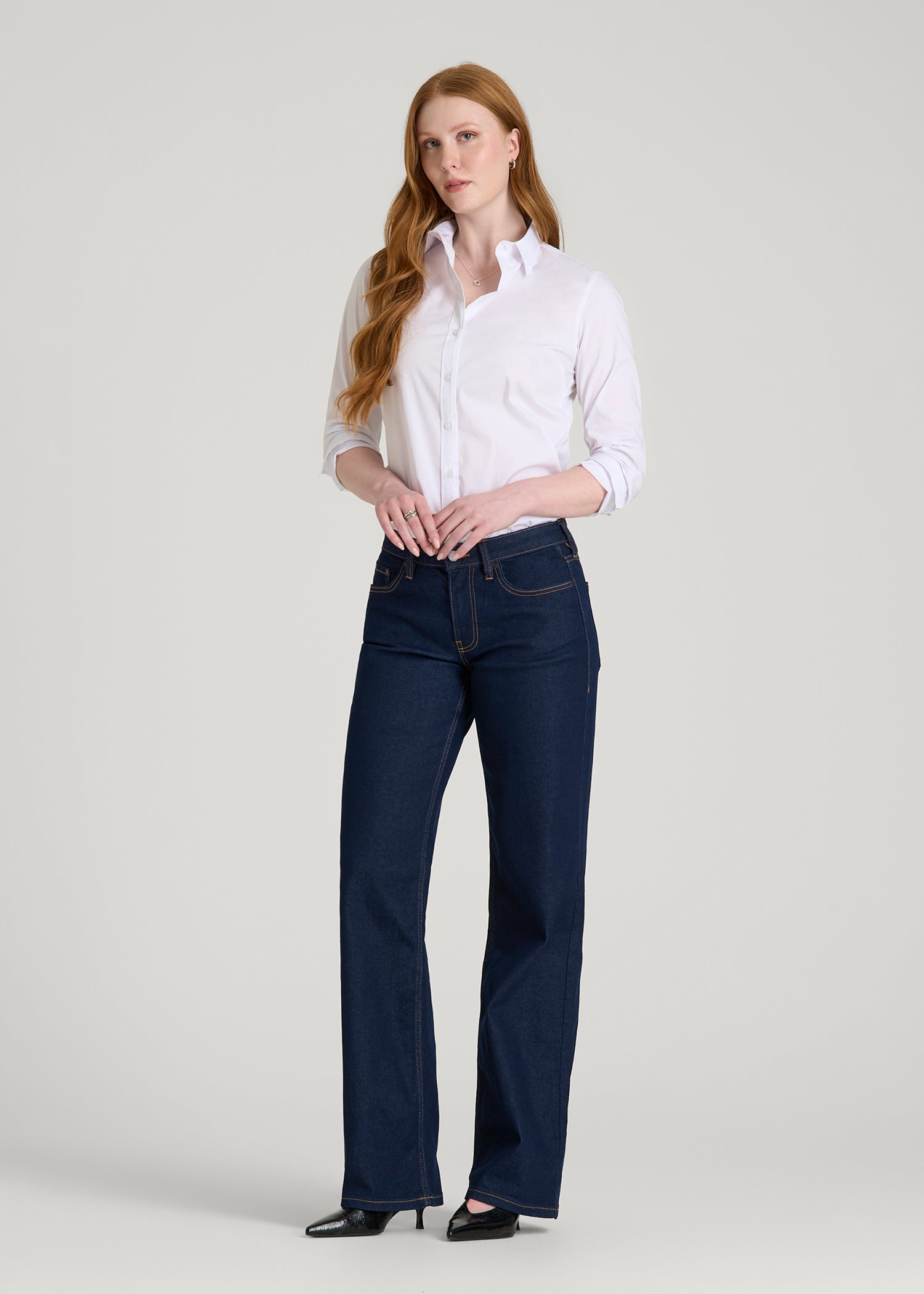 American Tall Women Mid-Rise Relaxed Fit Jeans for Tall Women in Deep Indigo Wash