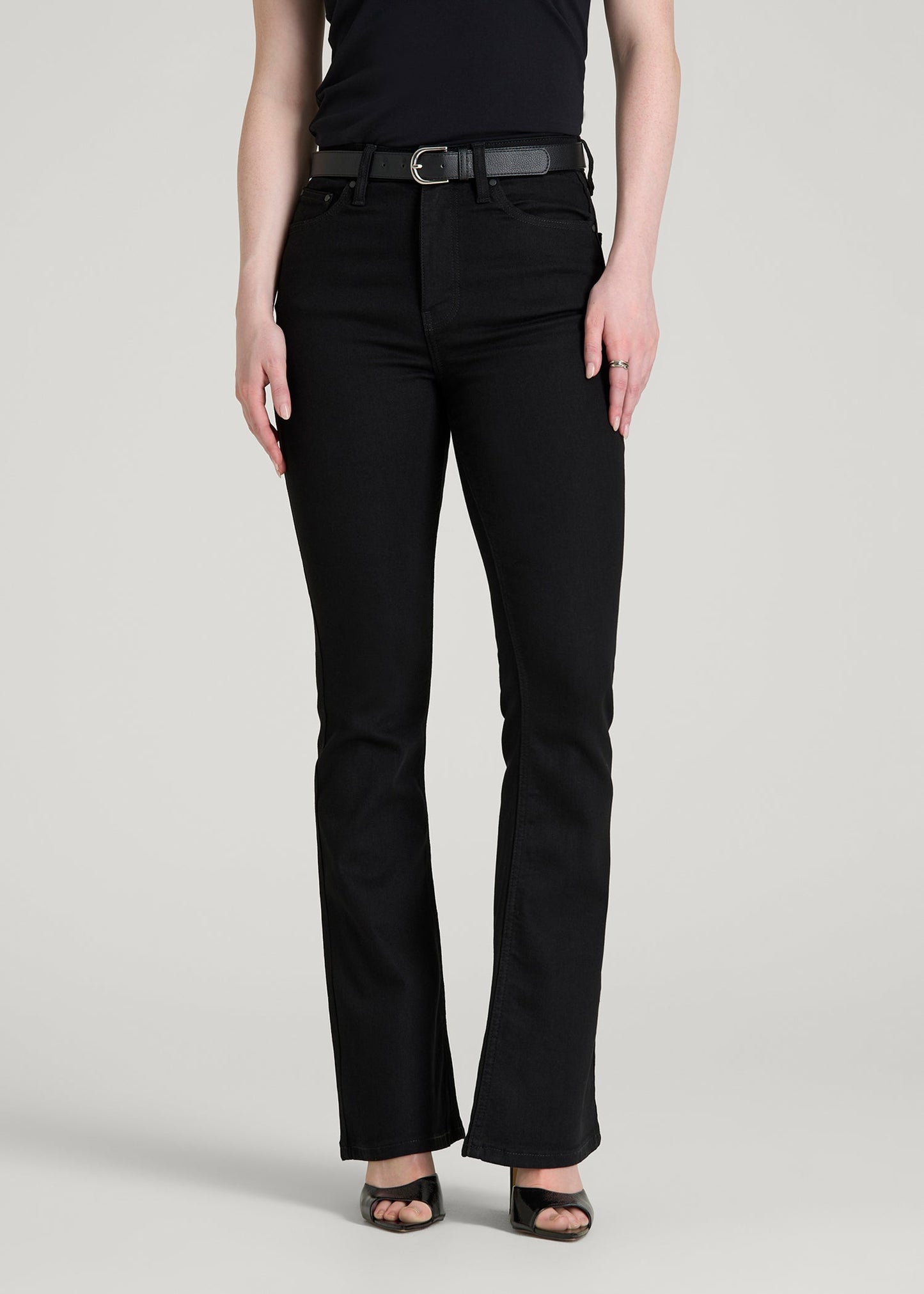 American Tall Women Chloe High Rise Flare Jeans for Tall Women in Optimum Black