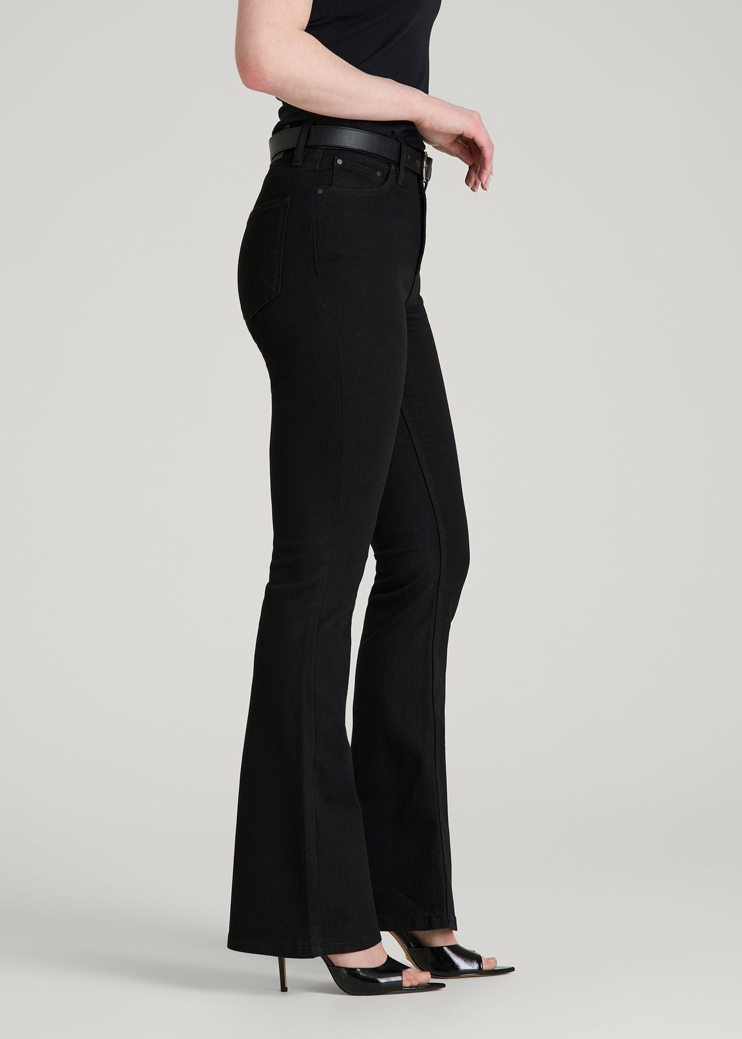 American Tall Women Chloe High Rise Flare Jeans for Tall Women in Optimum Black