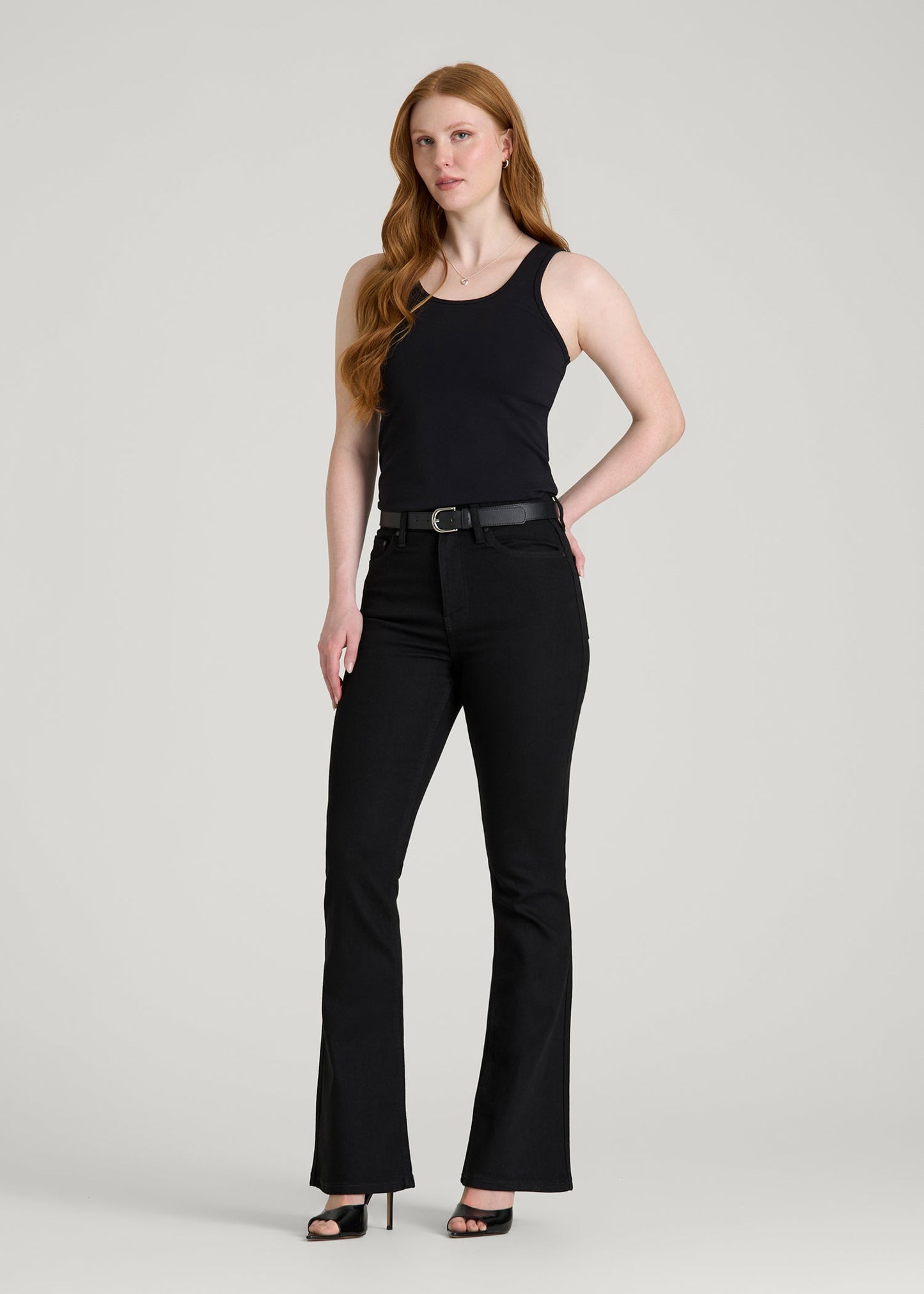 American Tall Women Chloe High Rise Flare Jeans for Tall Women in Optimum Black