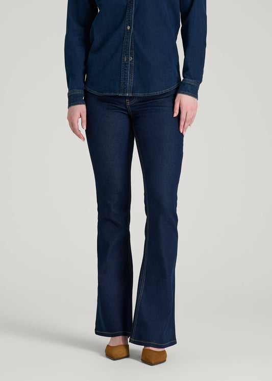 American Tall Women Chloe High Rise Flare Jeans for Tall Women in Deep Indigo Wash
