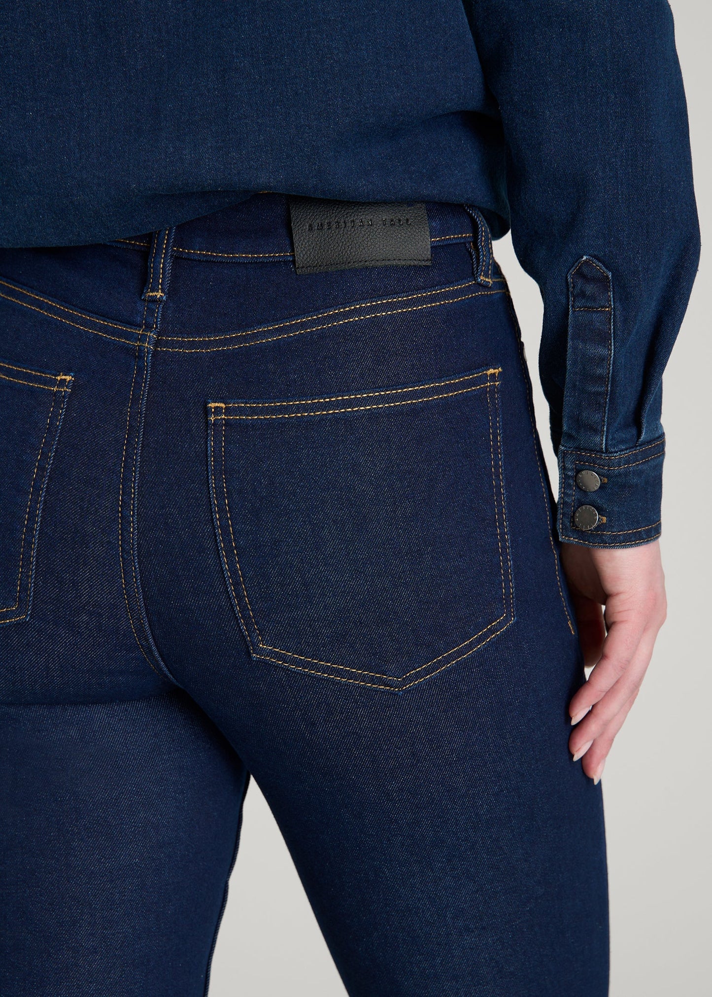 American Tall Women Chloe High Rise Flare Jeans for Tall Women in Deep Indigo Wash