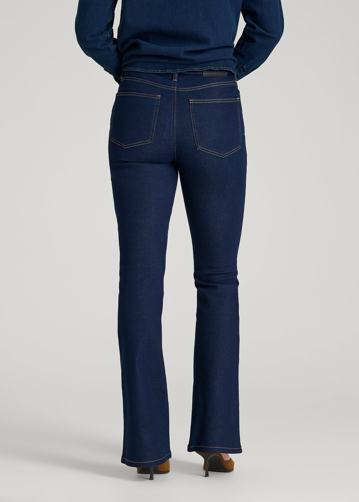 American Tall Women Chloe High Rise Flare Jeans for Tall Women in Deep Indigo Wash