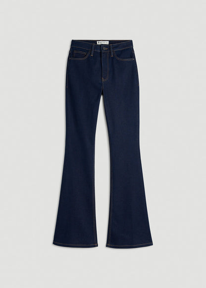 American Tall Women Chloe High Rise Flare Jeans for Tall Women in Deep Indigo Wash