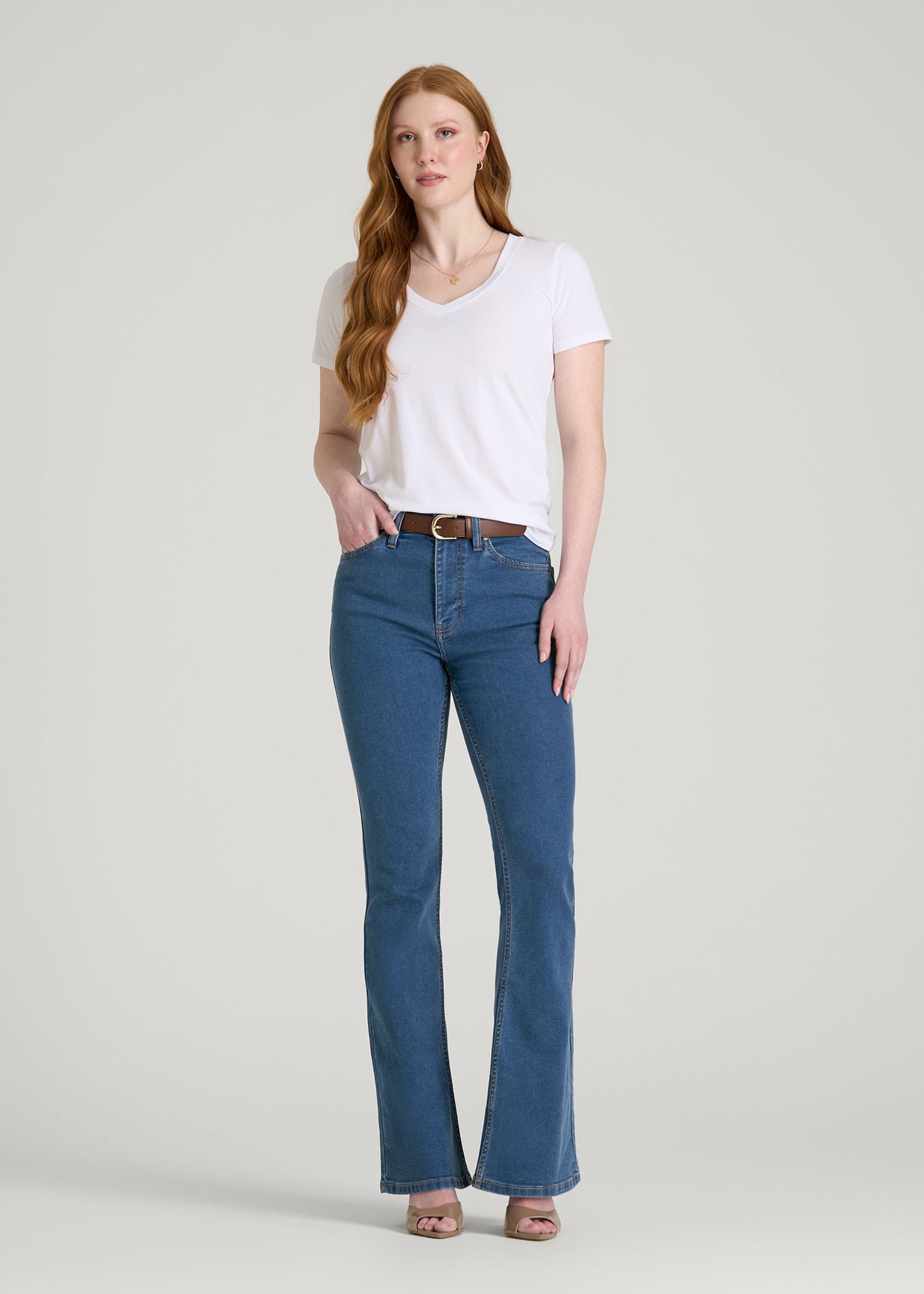 American Tall Women Chloe High Rise Flare Jeans for Tall Women in New Colorado Blue