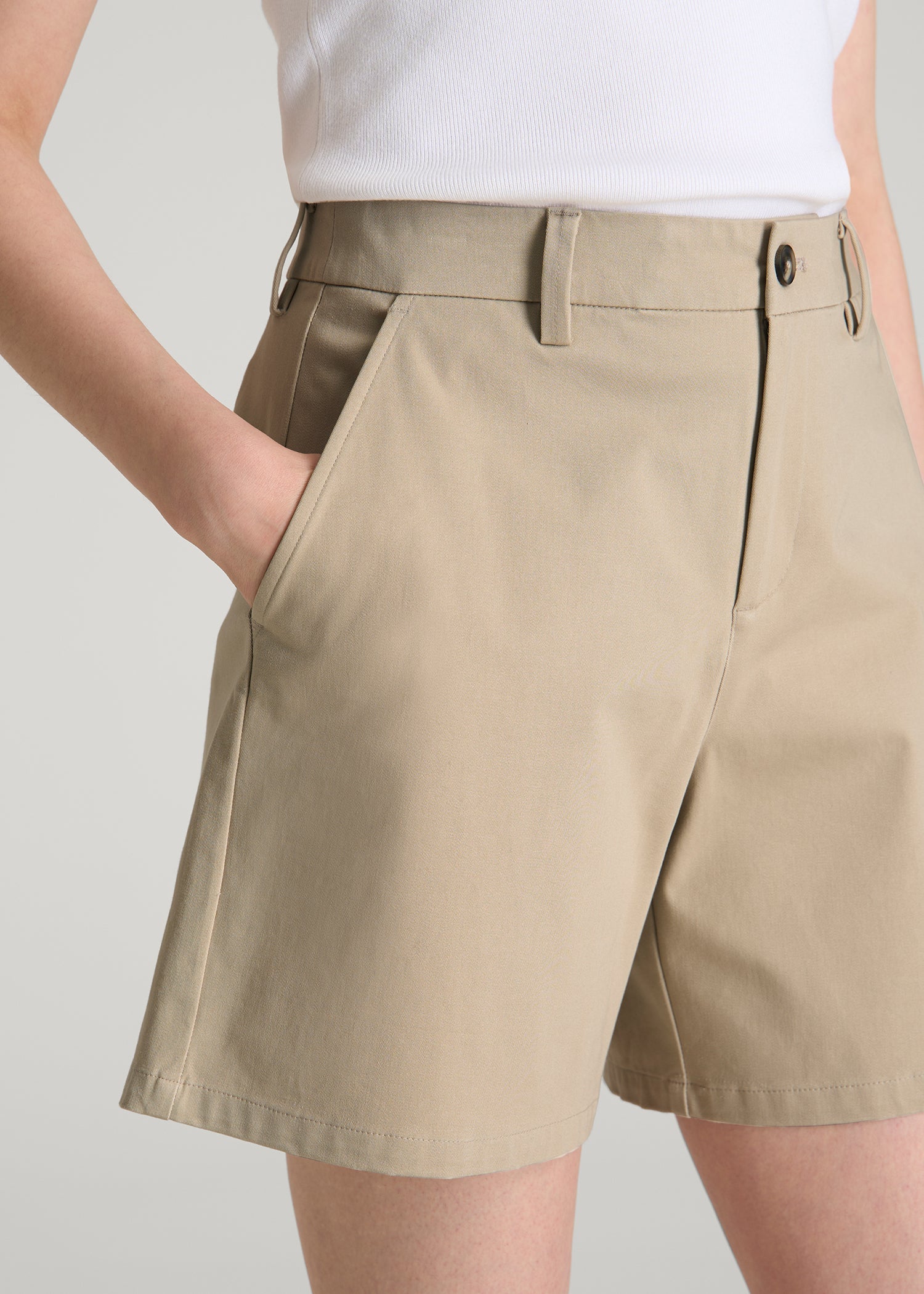 American Tall Women Stretch Commuter Chino Shorts for Tall Women in Warm Taupe