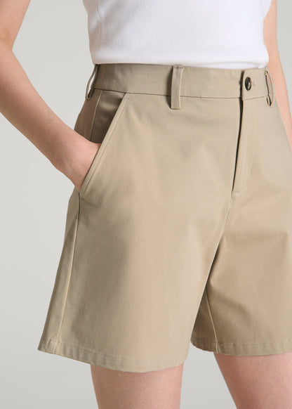 American Tall Women Stretch Commuter Chino Shorts for Tall Women in Warm Taupe