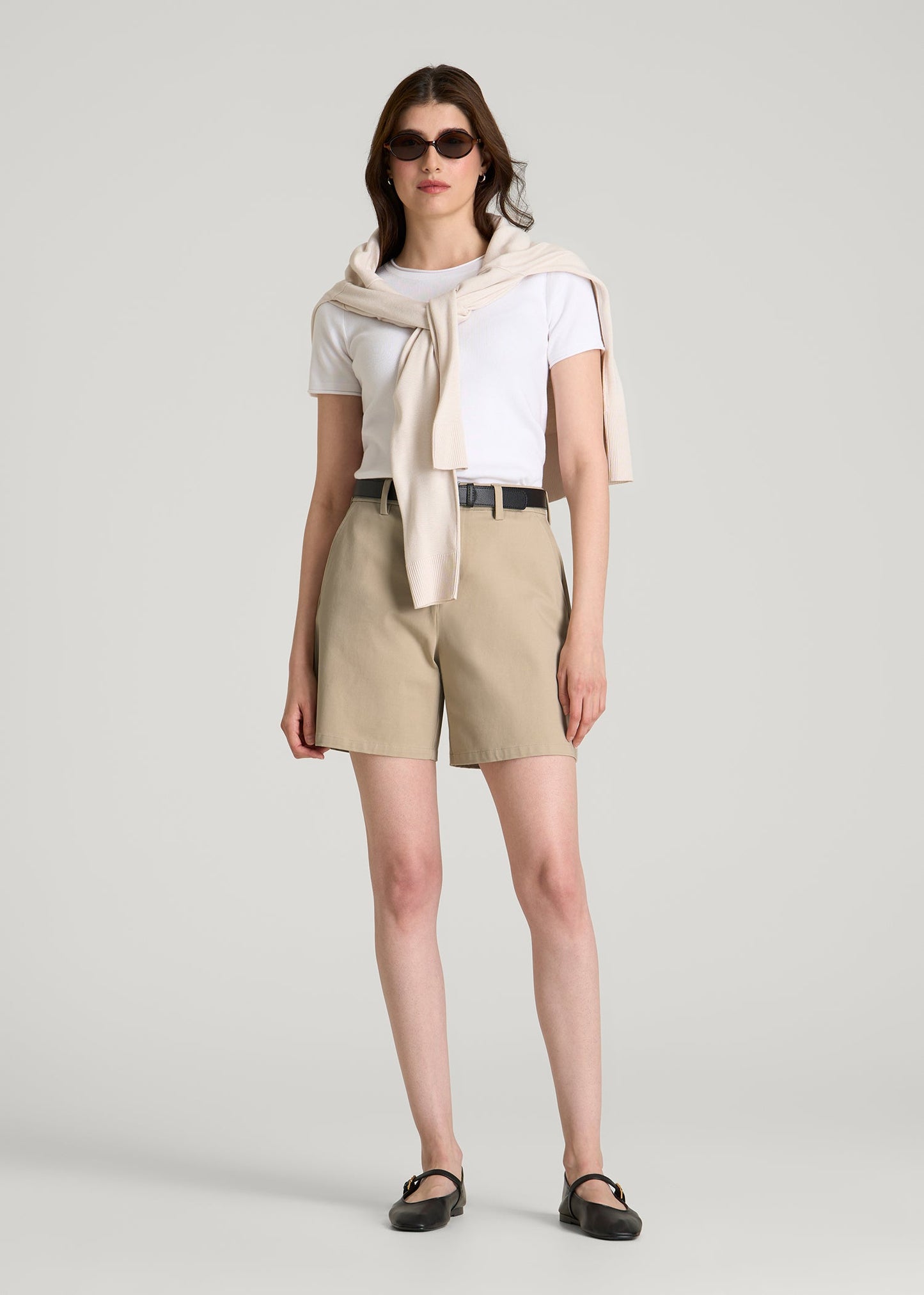 American Tall Women Stretch Commuter Chino Shorts for Tall Women in Warm Taupe