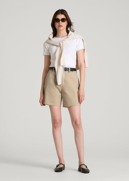 American Tall Women Stretch Commuter Chino Shorts for Tall Women in Warm Taupe