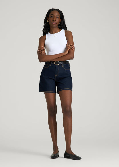 American Tall Women Stretch Denim Shorts for Tall Women in Deep Indigo Wash