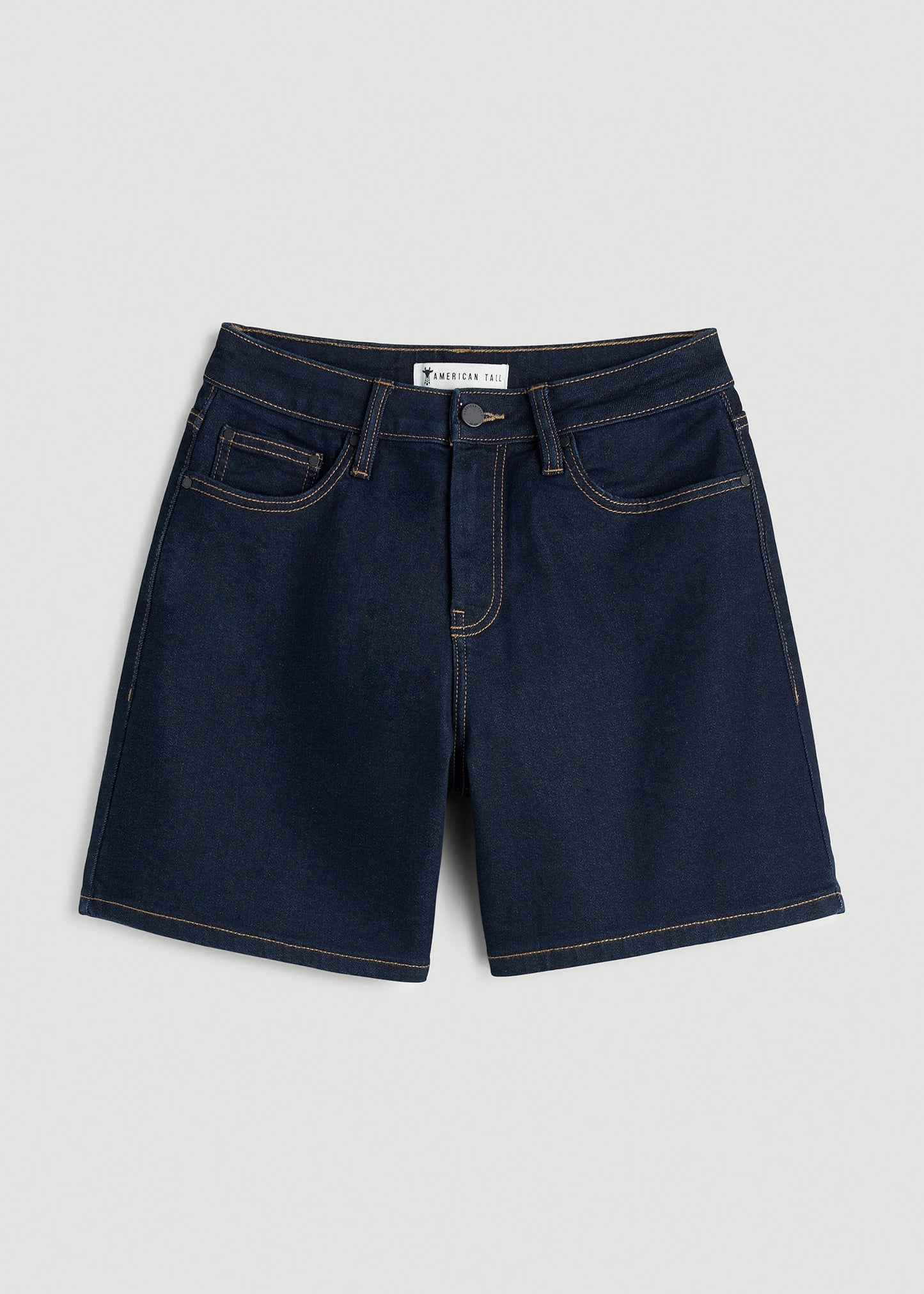American Tall Women Stretch Denim Shorts for Tall Women in Deep Indigo Wash
