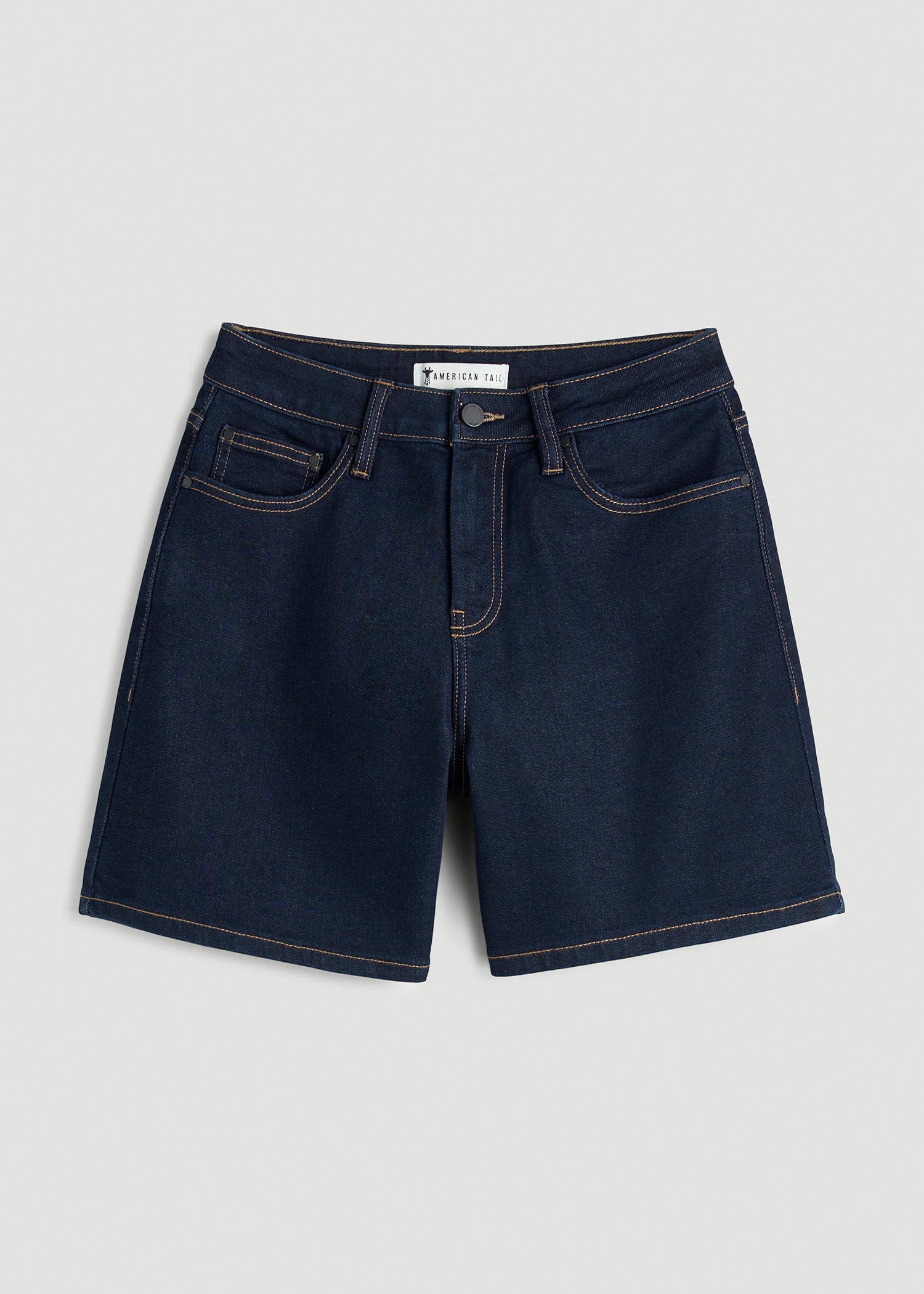 American Tall Women Stretch Denim Shorts for Tall Women in Deep Indigo Wash