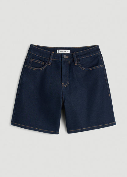 American Tall Women Stretch Denim Shorts for Tall Women in Deep Indigo Wash
