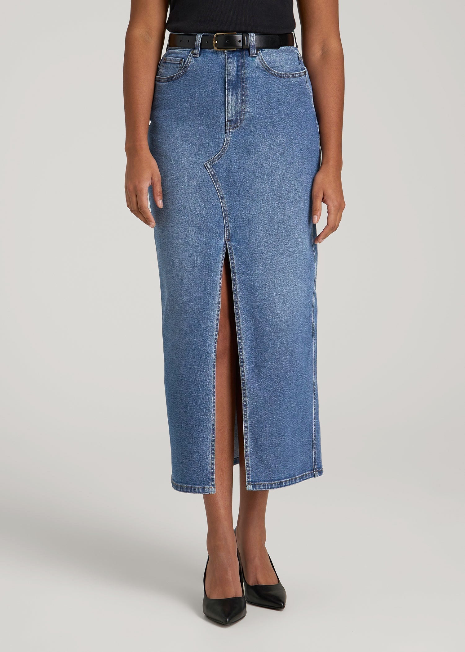 American Tall Women Denim Maxi Skirt for Tall Women in Colorado Blue