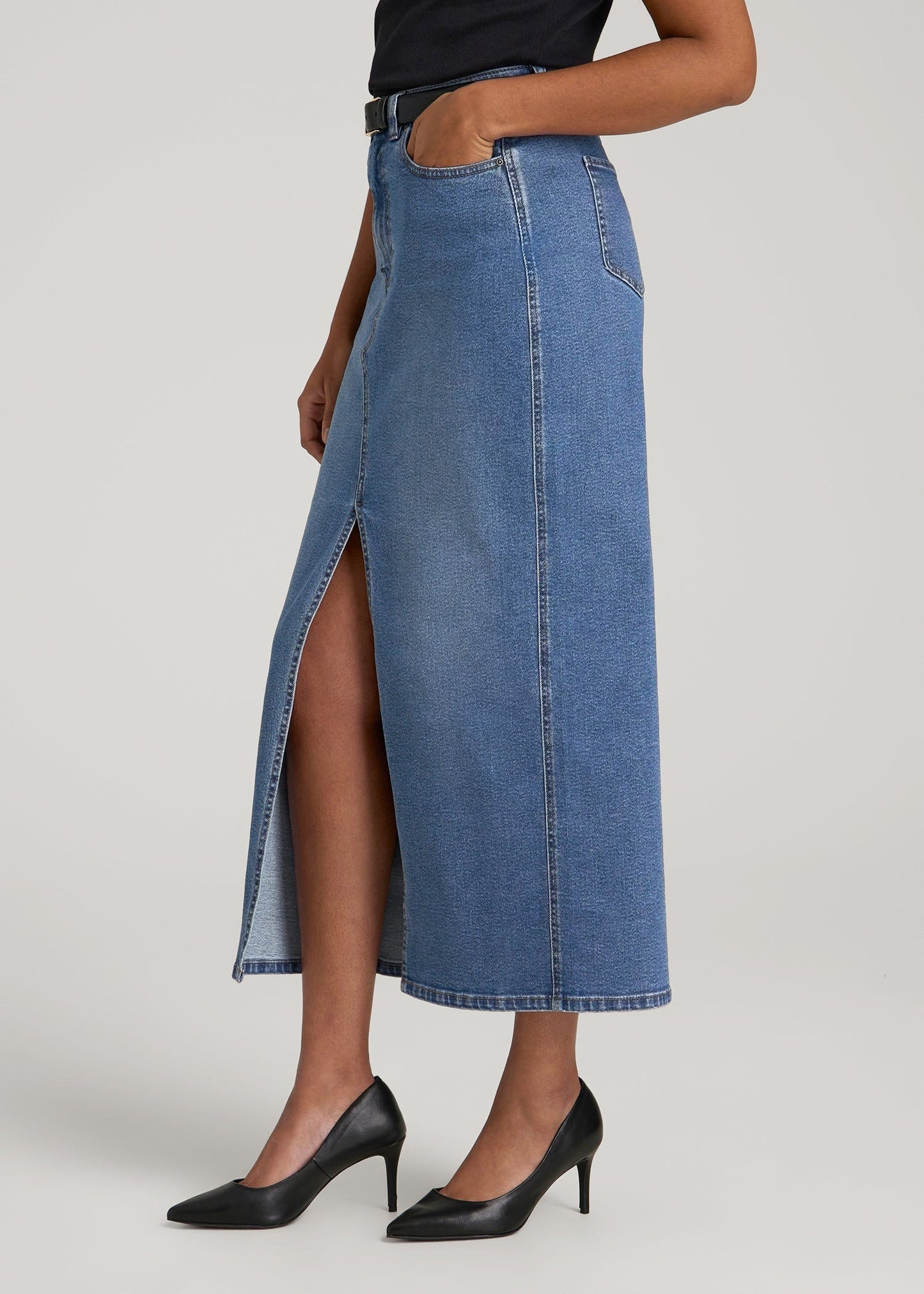 American Tall Women Denim Maxi Skirt for Tall Women in Colorado Blue