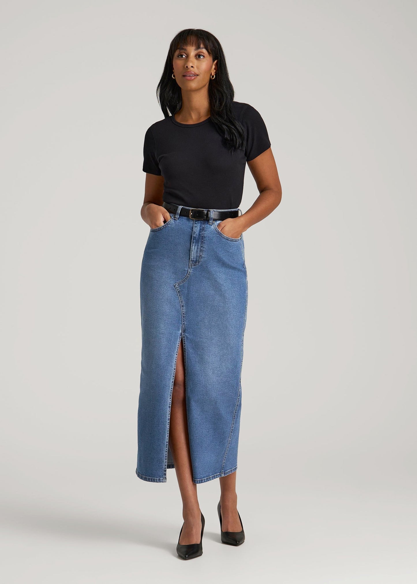 American Tall Women Denim Maxi Skirt for Tall Women in Colorado Blue