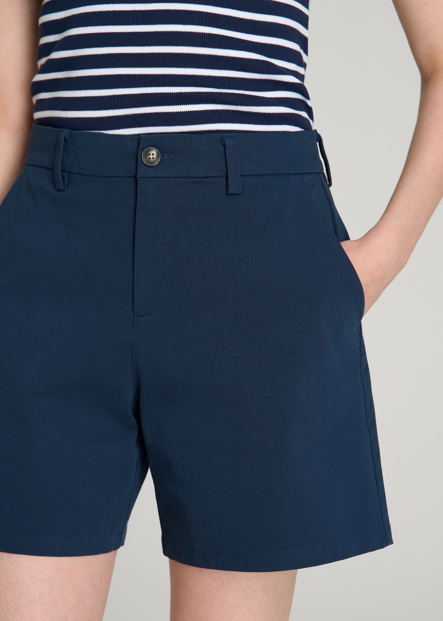 American Tall Women Stretch Commuter Chino Shorts for Tall Women in Navy Blue
