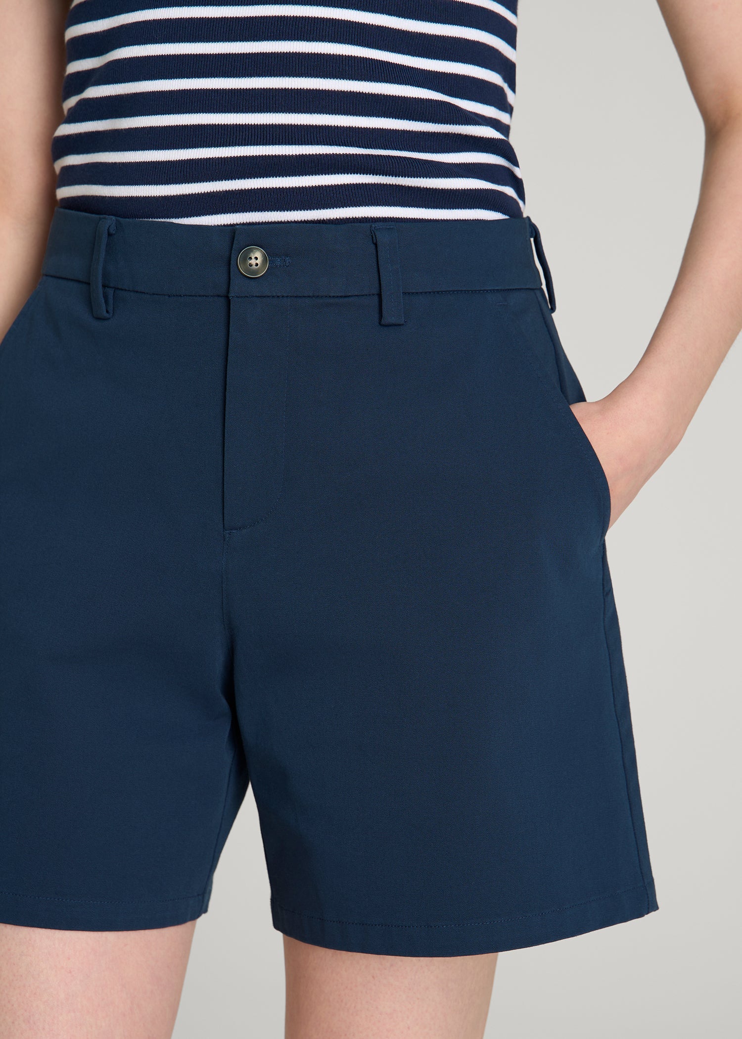 American Tall Women Stretch Commuter Chino Shorts for Tall Women in Navy Blue