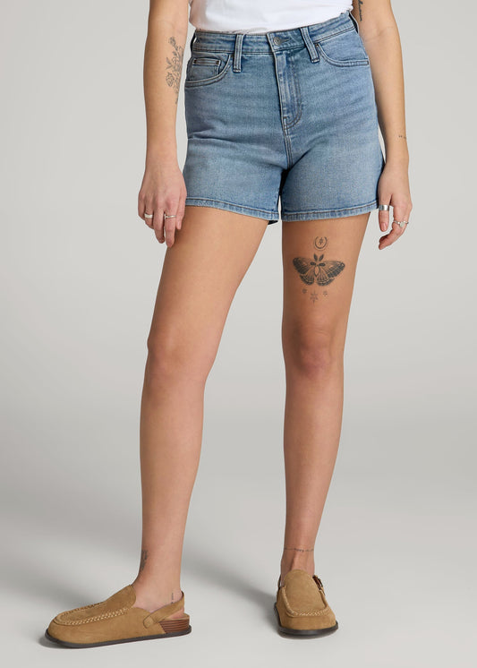 American Tall Women High Rise Denim Shorts for Tall Women in Heritage Faded