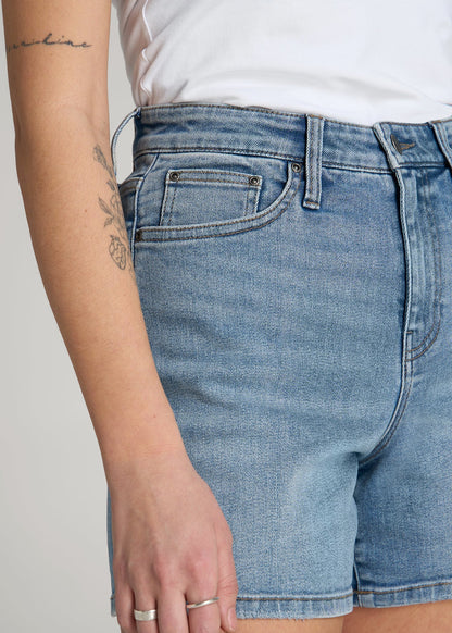American Tall Women High Rise Denim Shorts for Tall Women in Heritage Faded