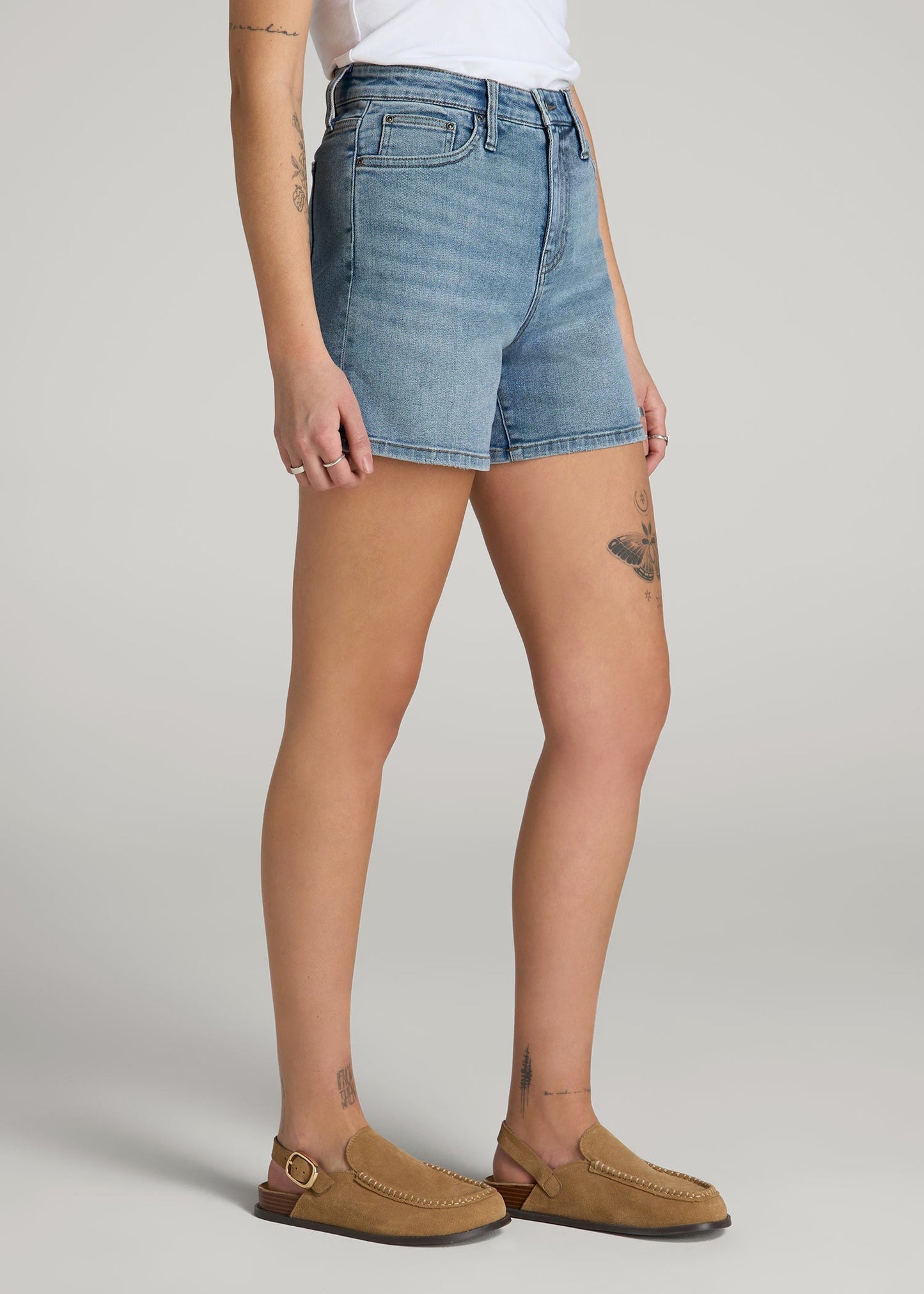 American Tall Women High Rise Denim Shorts for Tall Women in Heritage Faded