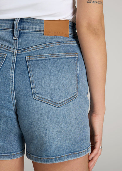 American Tall Women High Rise Denim Shorts for Tall Women in Heritage Faded