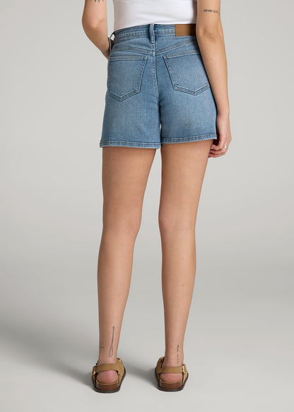American Tall Women High Rise Denim Shorts for Tall Women in Heritage Faded