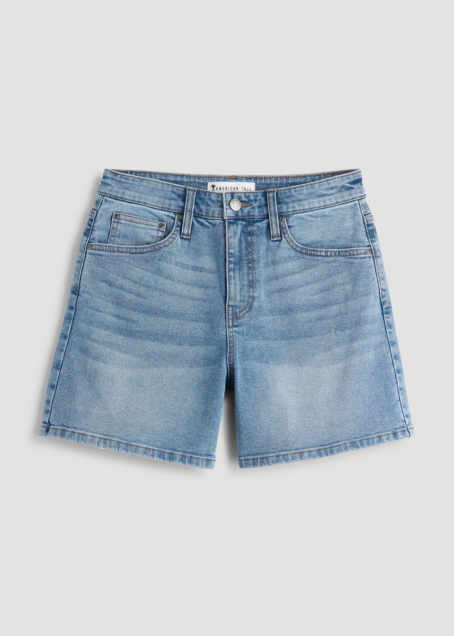 American Tall Women High Rise Denim Shorts for Tall Women in Heritage Faded
