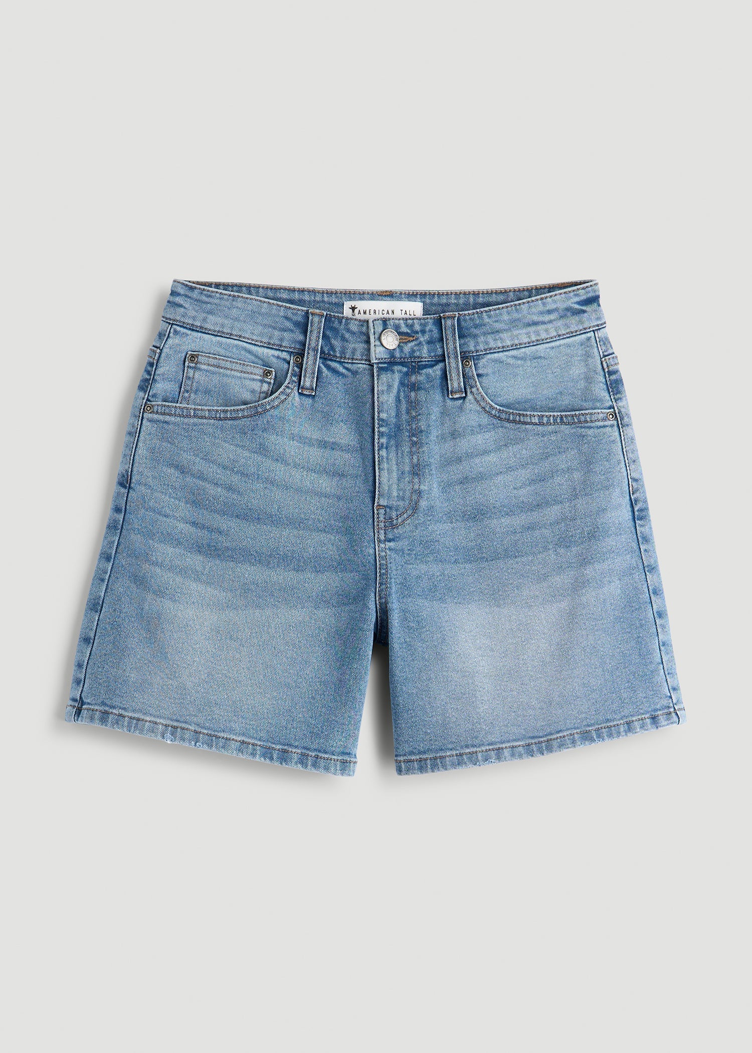 American Tall Women High Rise Denim Shorts for Tall Women in Heritage Faded