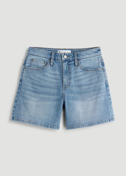 American Tall Women High Rise Denim Shorts for Tall Women in Heritage Faded
