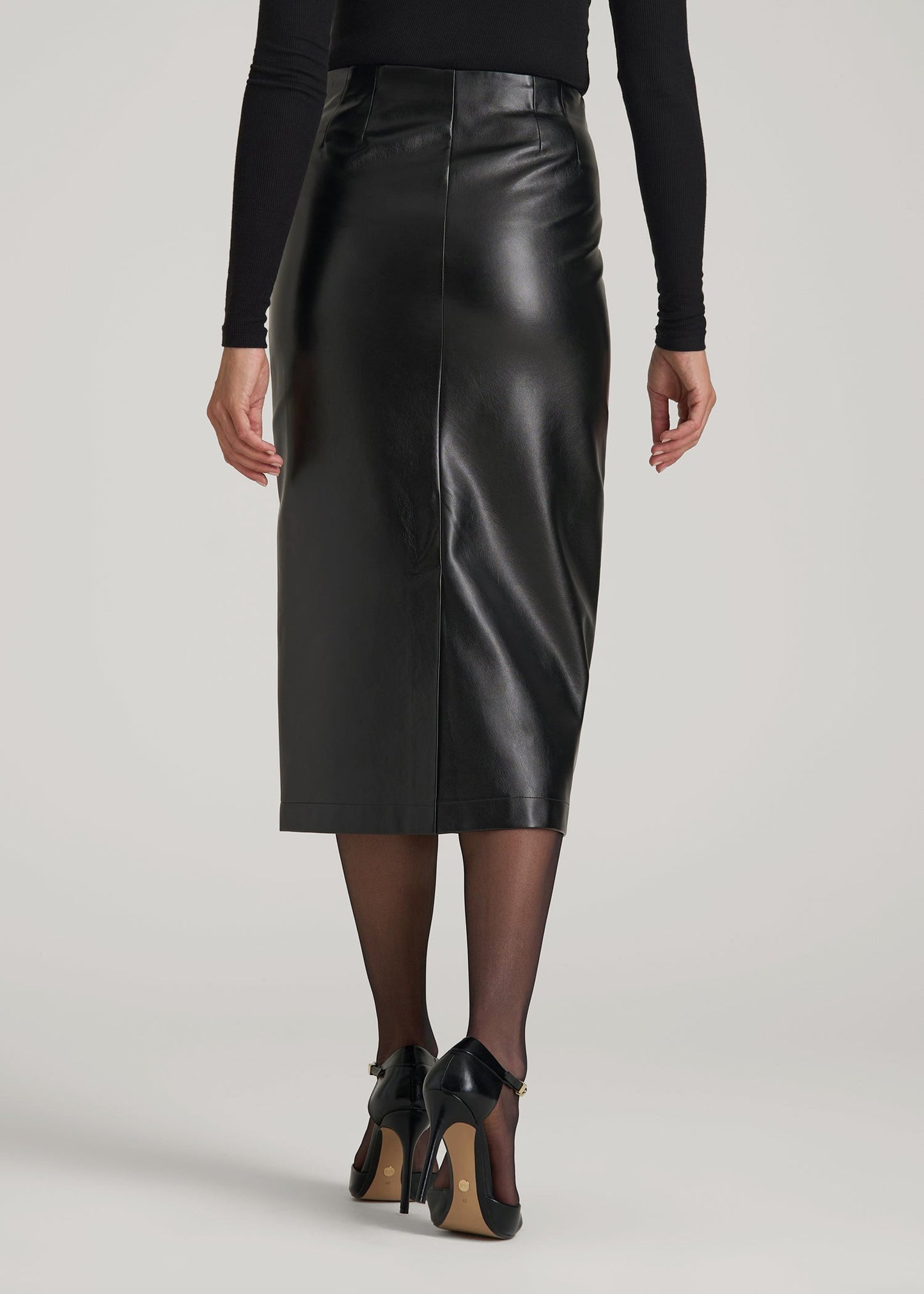 American Tall Women True Touch Leather Pencil Skirt for Tall Women in Black