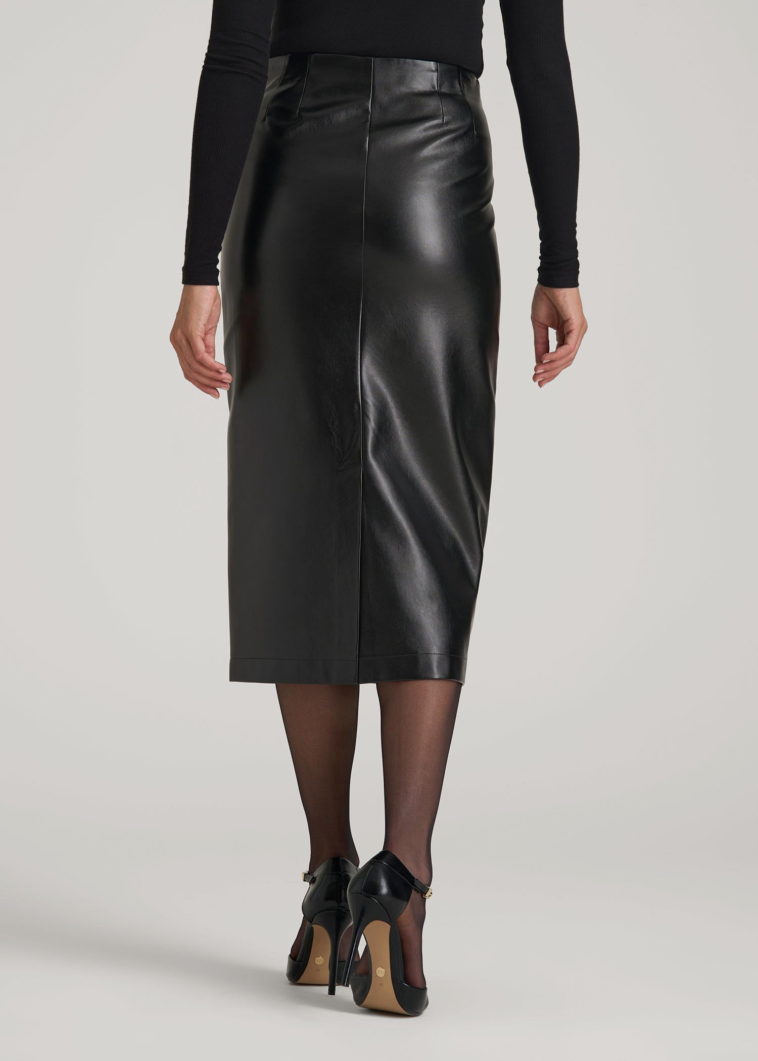 American Tall Women True Touch Leather Pencil Skirt for Tall Women in Black