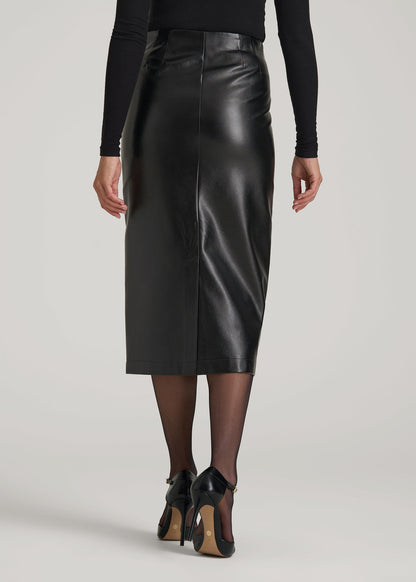 American Tall Women True Touch Leather Pencil Skirt for Tall Women in Black