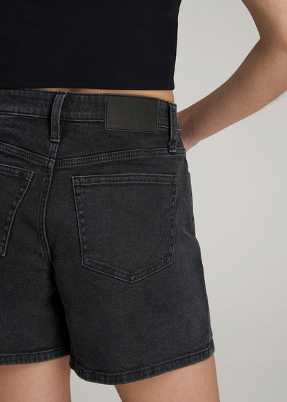 American Tall Women|Men High Rise Denim Shorts for Tall Women in Onyx Black Wash
