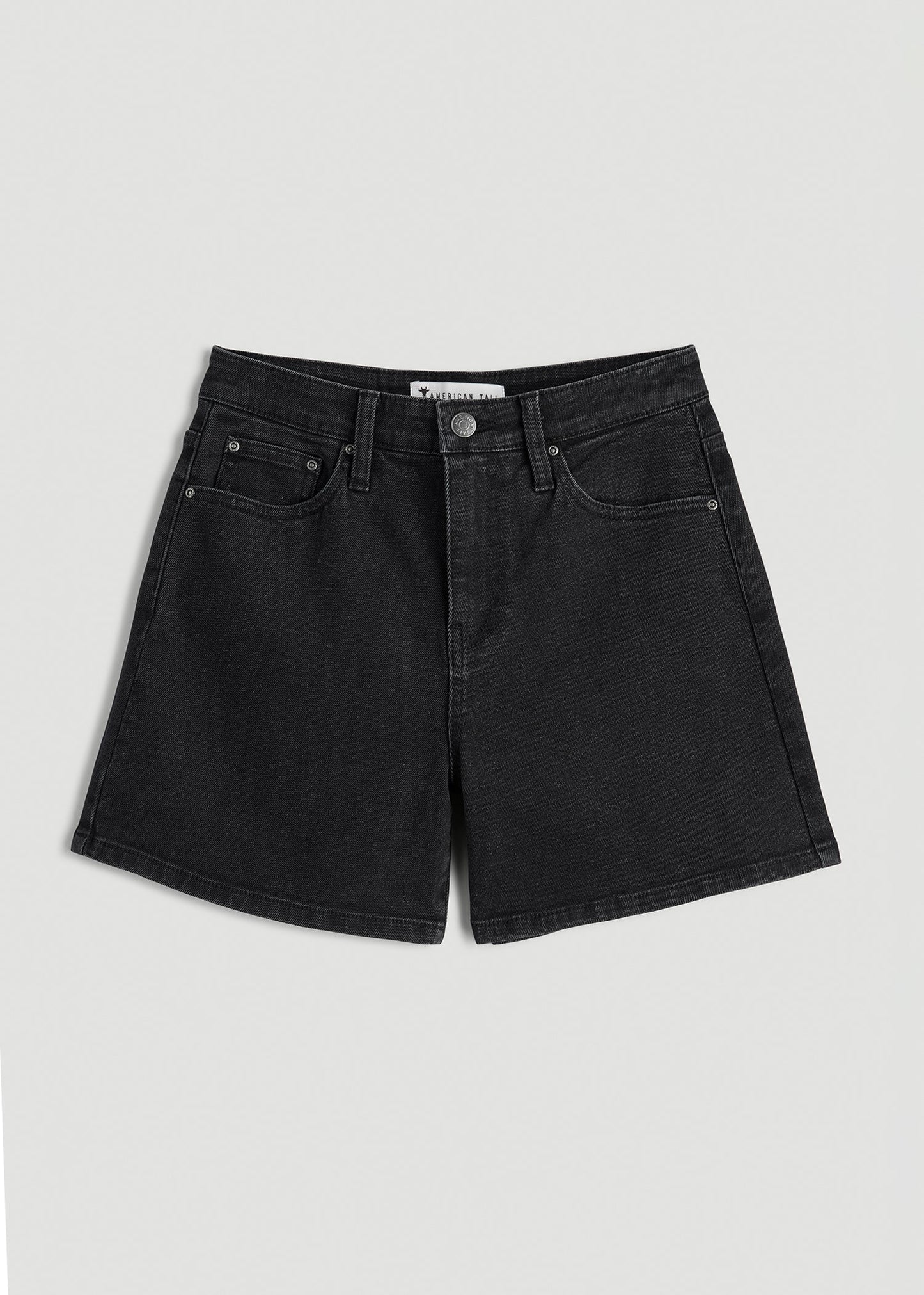 American Tall Women|Men High Rise Denim Shorts for Tall Women in Onyx Black Wash