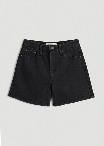 American Tall Women|Men High Rise Denim Shorts for Tall Women in Onyx Black Wash